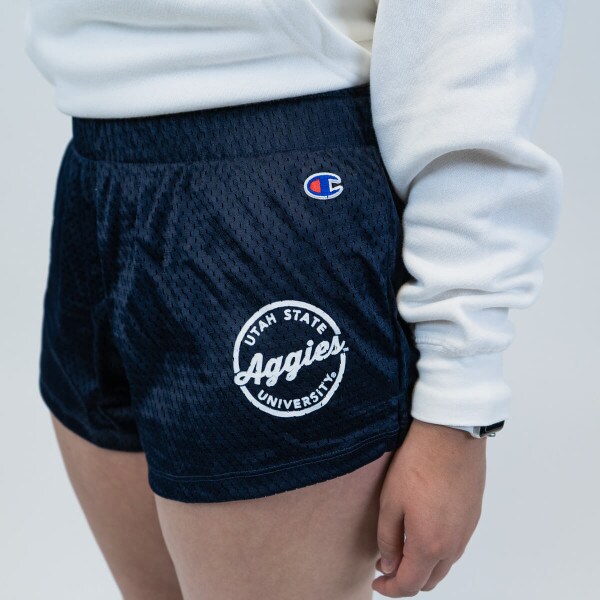 Navy, Utah State University, Aggies, Champion, Mesh, Running Shorts